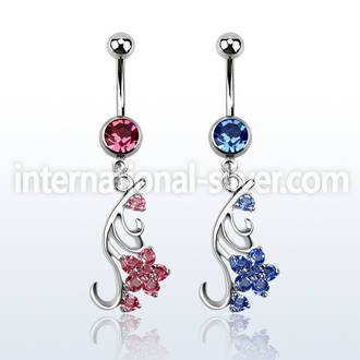 mcd509 316l steel belly banana w a dangling crystal flower