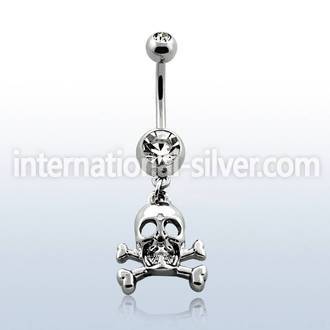 mcd545 316l steel belly banana with skull w crossed bones