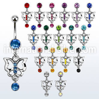 mcdb2 316l steel belly banana w dangling crystal butterfly