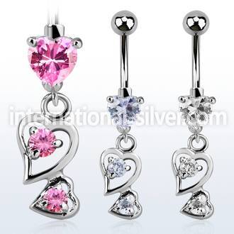 mcdz354 316l banana w heart prong cz intertwined cz hearts