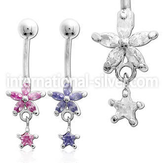 mcdz358 316l steel belly banana w cz flower dangling cz star