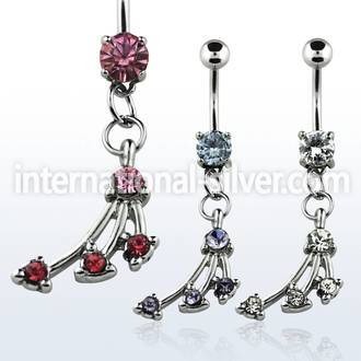 mcdz387 316l steel belly banana with prong cz crystal branches