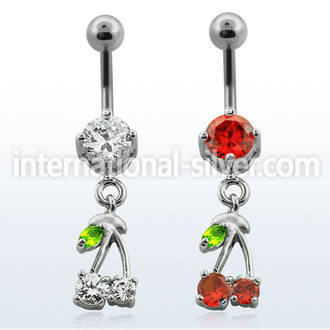 mcdz389 316l steel belly banana with round prong cz cherry