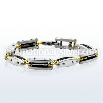 mgb19 steel bracelet with polished angle links gold hinges
