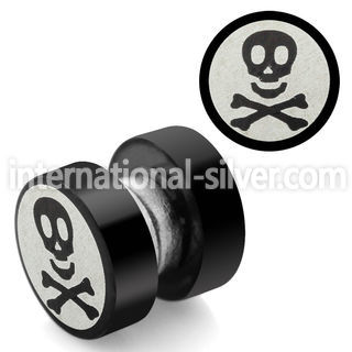 mpls2 black 316l steel magnetic fake plug w skull logo