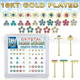 nbbxm7mg 18k gold plated silver nose bones with color flower