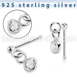 nbdvbz1 silver nose bone ball press fit dangling cz