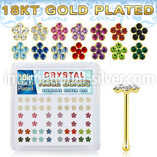 nblfbxsg 18k gold plated silver nose bones with color flower