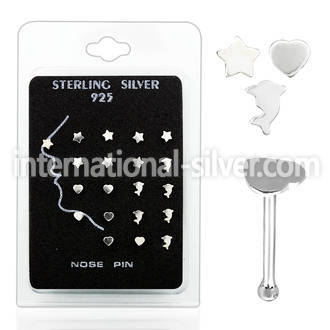 nbshpk pack of silver nose bones with silver assorted tops