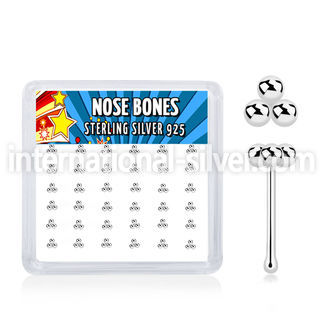 nbtsv36 sterling silver nose bones triple balls top 36pcs