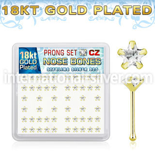nbzscg 18k gold plated silver nose bones with prong cz star