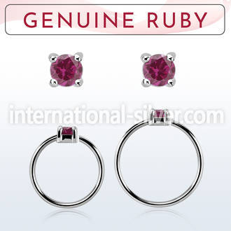 nhge5 silver nose ring w a 2mm ruby in casting prong set