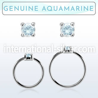 nhge8 silver nose ring w a 2mm aquamarine in casting prong set