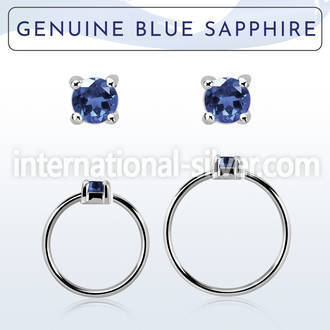 nhge9 silver nose ring w 2mm blue sapphire casting prong set
