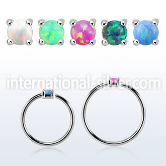 nho15 silver nose ring w 1.5mm synthetic opal casted prong set