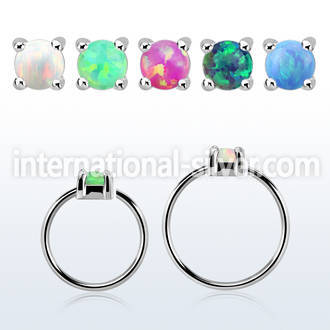 nho25 silver nose ring w 2.5mm synthetic opal casted prong set