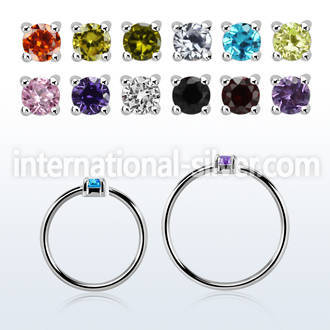 nhz15 silver nose ring w a 1.5mm cz in casting prong set