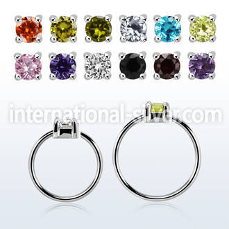 nhz25 silver nose ring w a 2.5mm cz in casting prong set