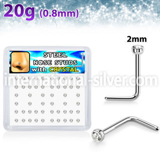 nlc20xc surgical steel nose studs round clear gem tops