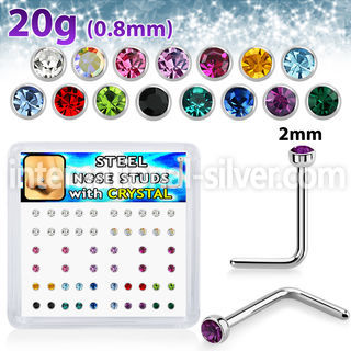 nlc20xm surgical steel nose studs round color gem tops