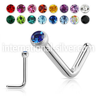 nlcb18 steel l shaped nose stud 18g flat head gem press fit