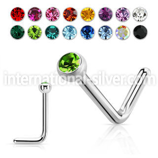 nlcb20 steel l shaped nose stud 20g flat head gem press fit