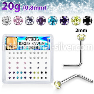 nlzr2xm surgical steel nose studs prong set round mixed cz