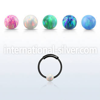 ns02blo black silver endless nose hoop w 3mm synthetic opal ball