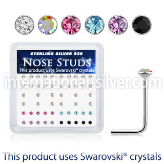 ns14mxsw silver nose studs assorted swarovski gem