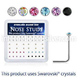 ns9mxsw silver nose studs assorted swarovski gem