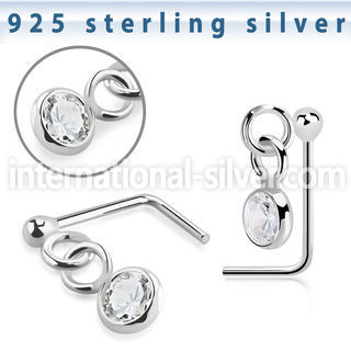 nsdvbz1 silver l shaped nose stud ball press fit dangling cz