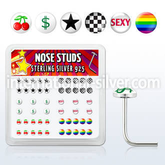 nslgx3 l shape nose studs silver 925 nose