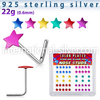 nssarpbx box of silver nose studs with color plated star tops