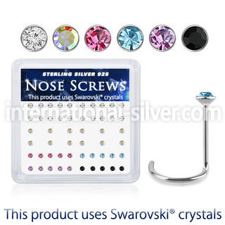 nw14mxsw silver nose screws assorted swarovski gem