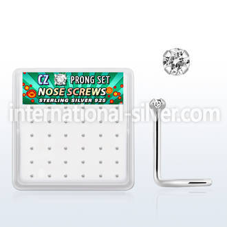 nwz15cbx box of silver nose screws, 20g w 1.5mm round clear cz 