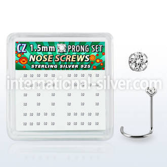 nwzbxc box w 52 silver nose screws w prong set 1.5mm clear czs