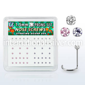 nwzbxm box w 52 silver nose screws w prong set 1.5mm mix czs