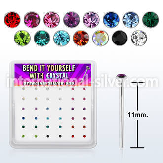 ny9mbx box silver bend it nose studs, 20g w 1.5mm crystals