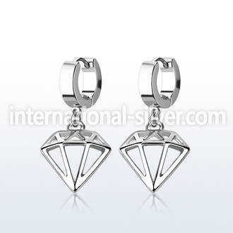 pair of stainless steel huggies w diamond dangling 
