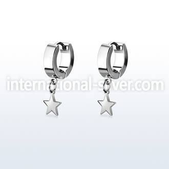pair of steel huggies earrings w a plain steel star 