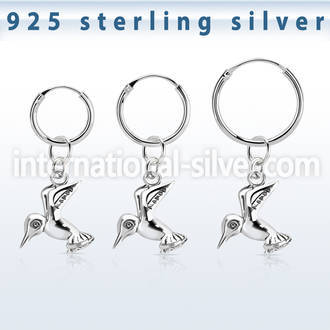 phod36 silver helix hoop earring w plain silver bird dangling