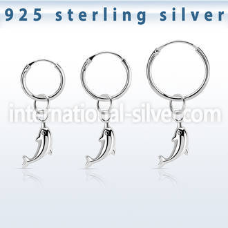 phod37 silver helix hoop earring w plain silver dolphin dangling