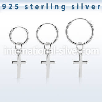 phod39 silver helix hoop earring w plain silver cross dangling
