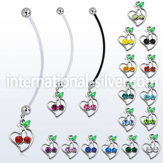 pnd474 pregnancy belly ring w crystal cherries in heart 