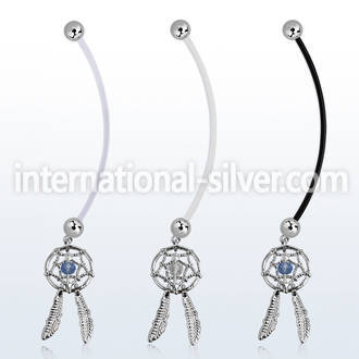 pnd523 pregnancy belly ring w dangling crystal dreamcatcher