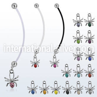 pnd673 pregnancy belly ring w dangling crystal studded spider 