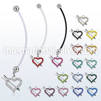 pnd678 pregnancy belly ring w dangling crystal heart arrow 