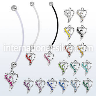 pndhrc2 pregnancy belly ring w dangling heart w crystals