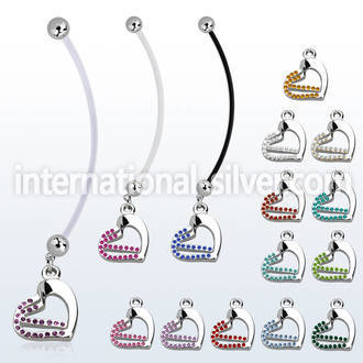 pndhrc5 pregnancy belly ring w dangling double heart w crystals 