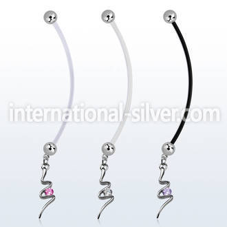 pndz13 pregnancy belly ring w dangling swirl with a round cz 